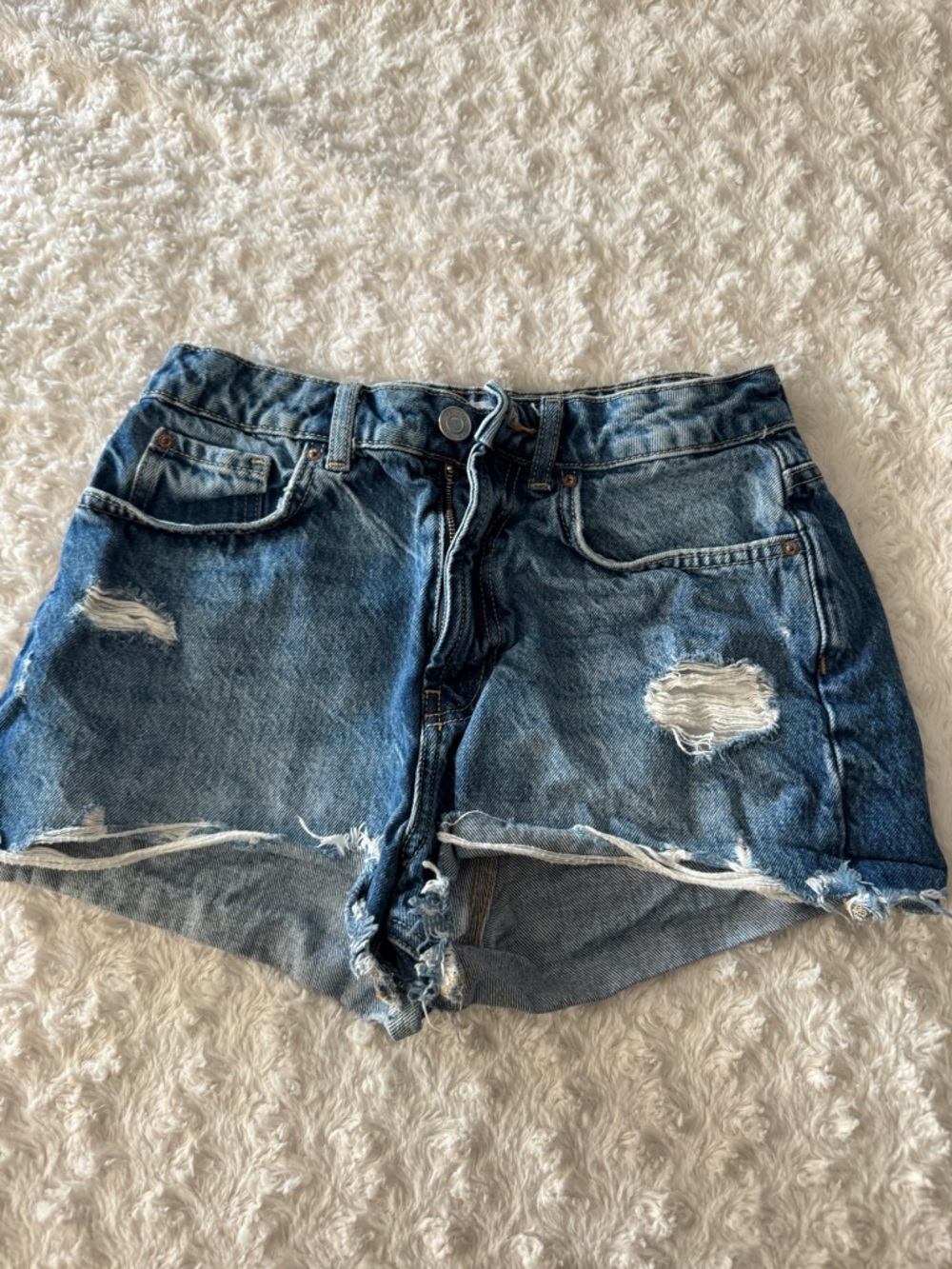Denim&Co Distressed Dark Blue High-Rise Jean Shorts